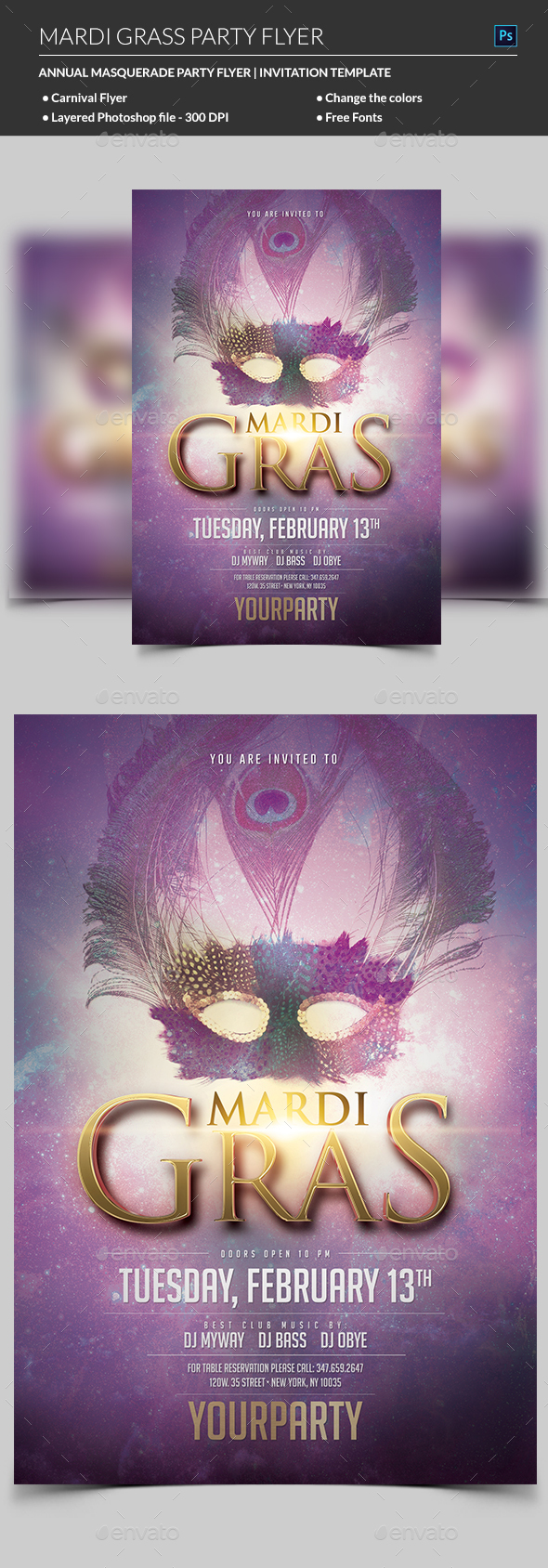 Carnival Mardi Gras flyer - Clubs & Parties Events