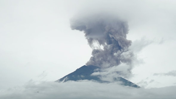 New Eruption of Agung Volcano in 11 January 2018, Bali Indonesia, Shot From Amed Counry Side