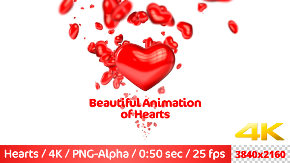 Beautiful Flying 3D Hearts