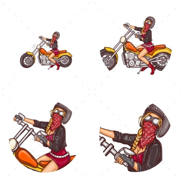 Vector Biker Girl Pop Art Avatar Icons