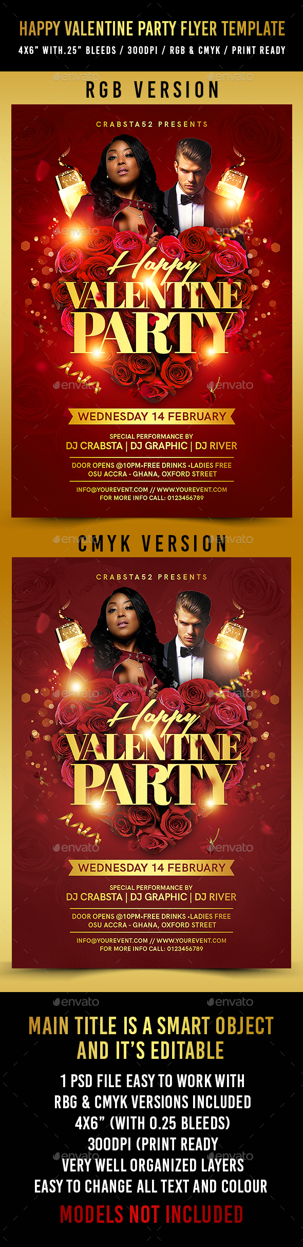 Happy Valentine Party Flyer Template - Flyers Print Templates
