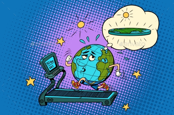 Sad Fat Earth on the Treadmill - Sports/Activity Conceptual
