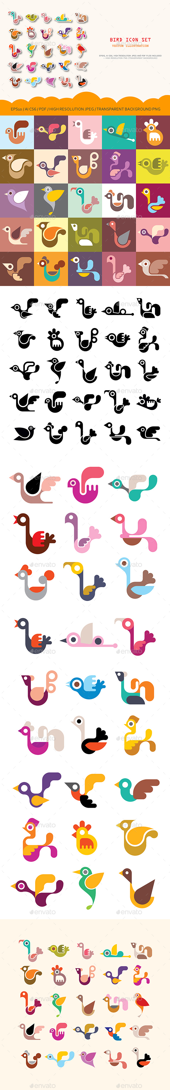 Set of Bird Vector Icons - Animals Characters