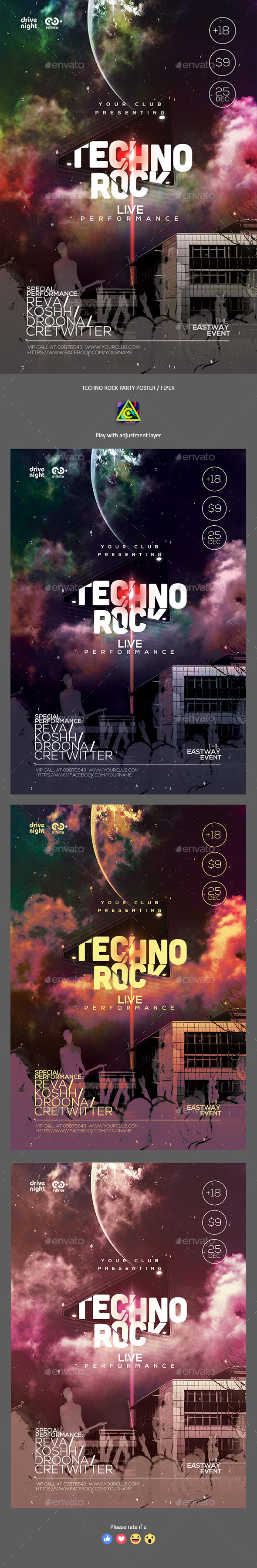 Techno Rock Concert Party Poster /Flyer - Clubs & Parties Events