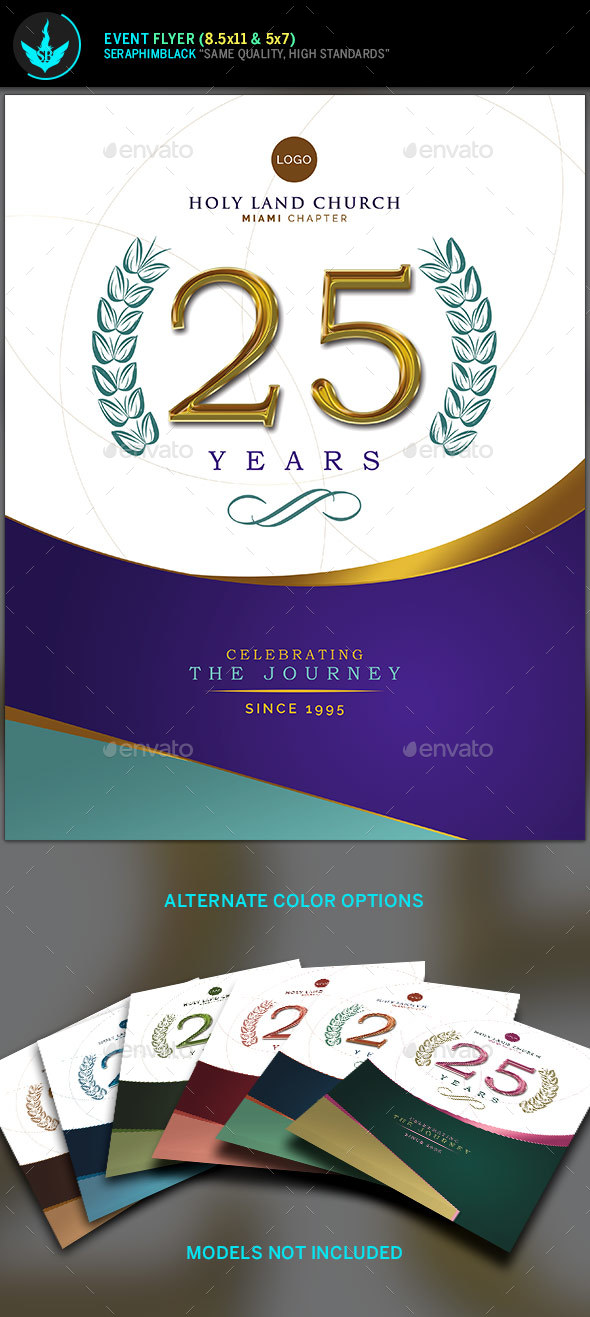 Regal Gold Lavender plus Teal Church Anniversary Flyer Template - Church Flyers