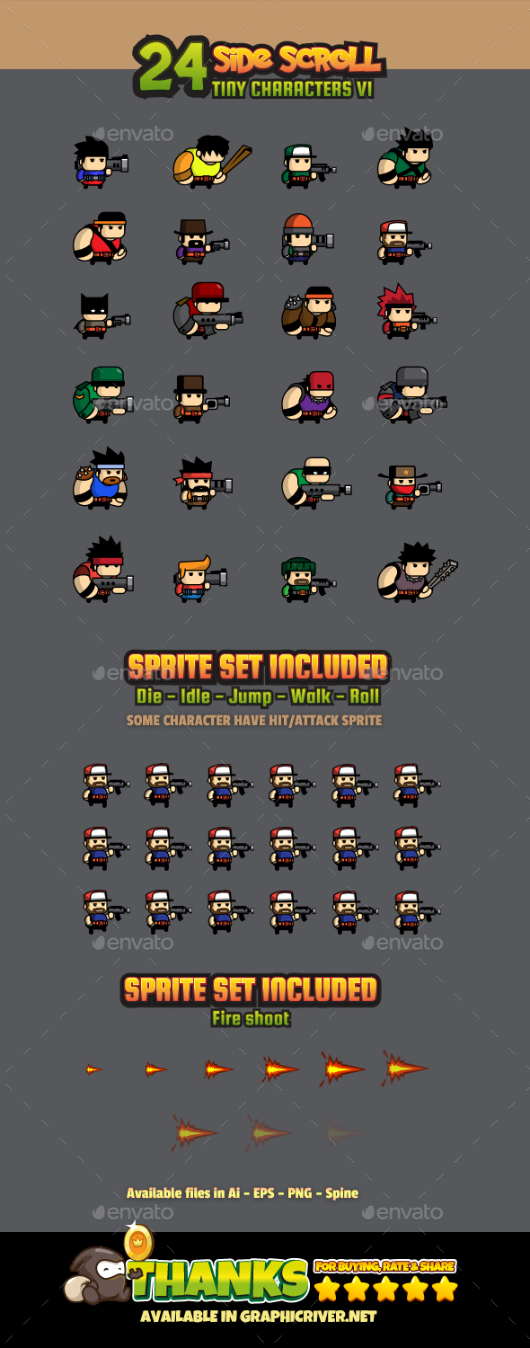 24 Tiny Characters V1 - Sprites Game Assets