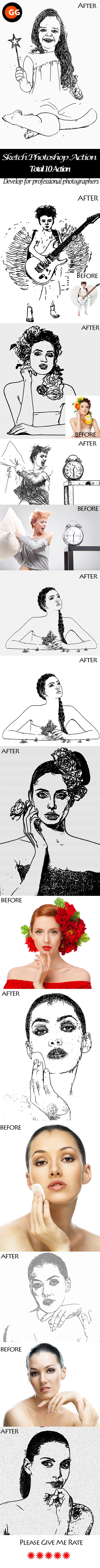 10 Sketch Photoshop Action - Photo Effects Actions