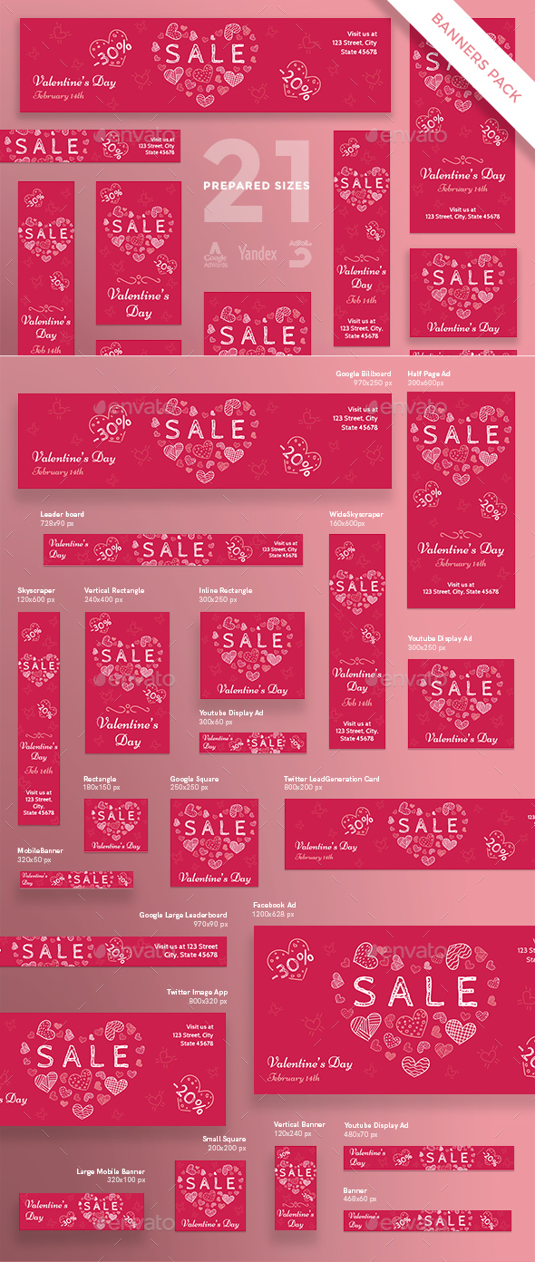 Valentine's Day Banner Pack - Banners & Ads Web Elements