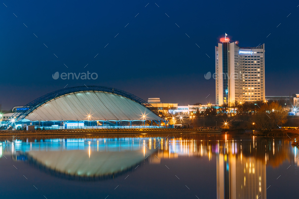 Minsk, Belarus. Soviet Hotel Building In Central Part Minsk, Dow - Stock Photo - Images