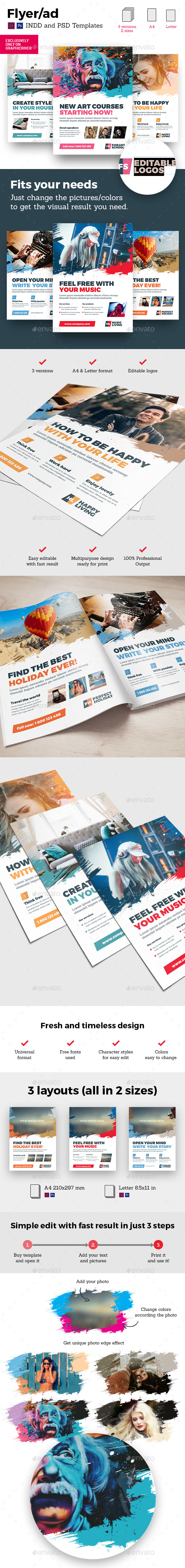 Art Business Universal Flyer/ad 3x InDesign and Photoshop Brush Distortion Template - Flyers Print Templates
