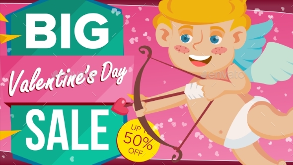 Valentine s Day Sale Banner Vector. Happy Cupid - Seasons/Holidays Conceptual