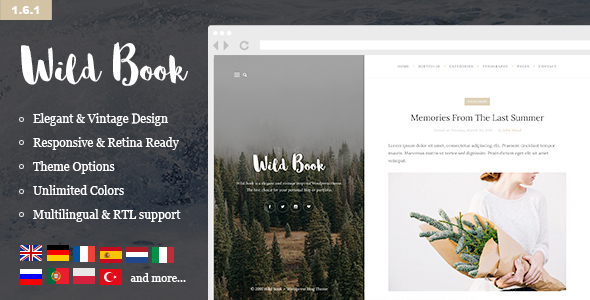 Wild Book - Vintage, Elegant & Summer WordPress Personal Blog Theme (Multilingual, RTL support) - Personal Blog / Magazine