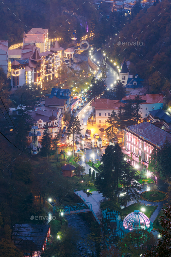 Borjomi, Samtskhe-Javakheti, Georgia. Aerial View Borjomi Citysc - Stock Photo - Images