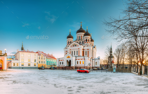 Tallinn, Estonia. Morning View Of Alexander Nevsky Cathedral. Fa - Stock Photo - Images