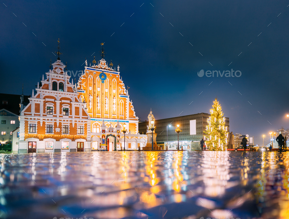 Riga, Latvia. Town Hall Square, Popular Place With Famous Landma - Stock Photo - Images