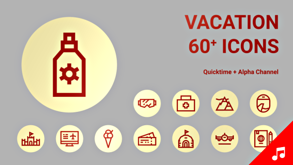 Holiday Vacation Icon Set - Line Motion Graphics Icons