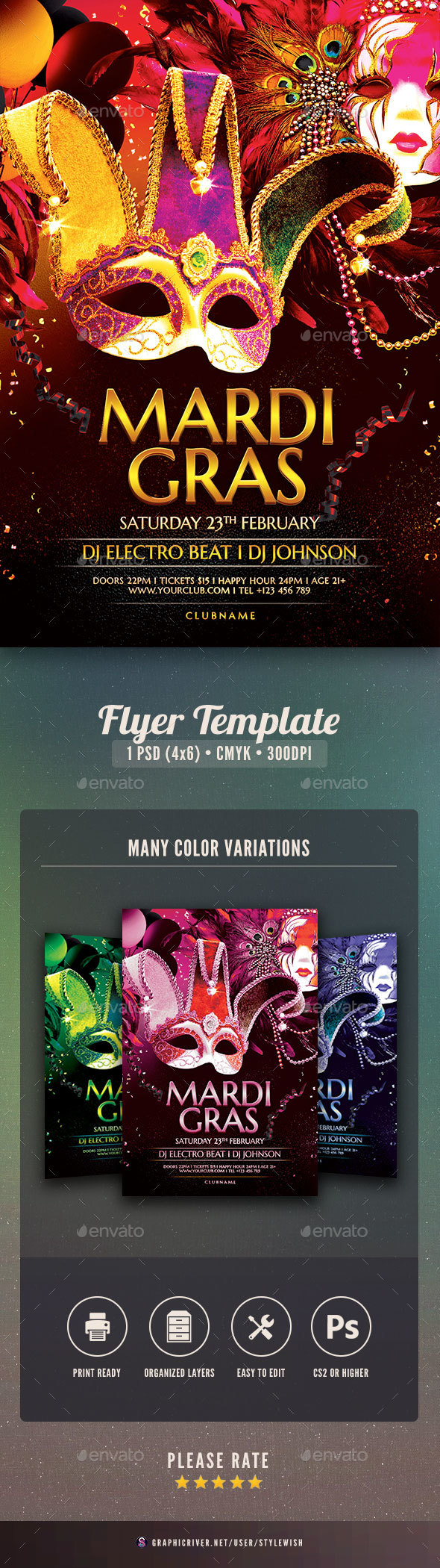Mardi Gras Flyer - Clubs & Parties Events