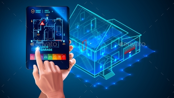 IOT. Smart Home System Application Interface. 3d - Technology Conceptual