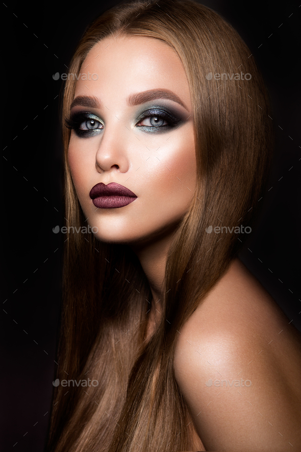 Make up. Glamour portrait of beautiful woman model with fresh makeup and romantic hairstyle. - Stock Photo - Images