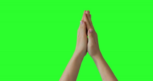 Isolated Woman Clapping hands and Showing Applause Sign Symbol. Green Screen Compositing alt