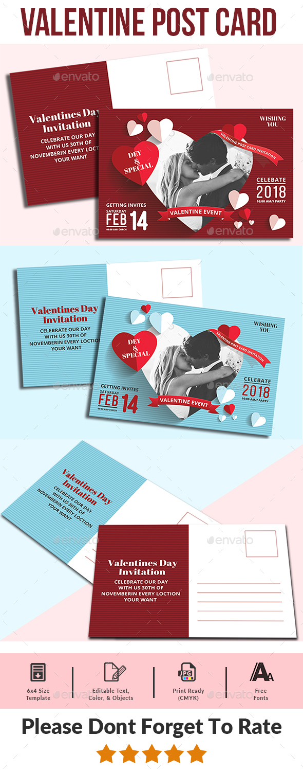 Valentine Post Card Templates - Cards & Invites Print Templates