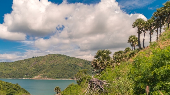 Landscape with Trees, Islands and Blue Sky with Clouds in Phuket, Thailand alt