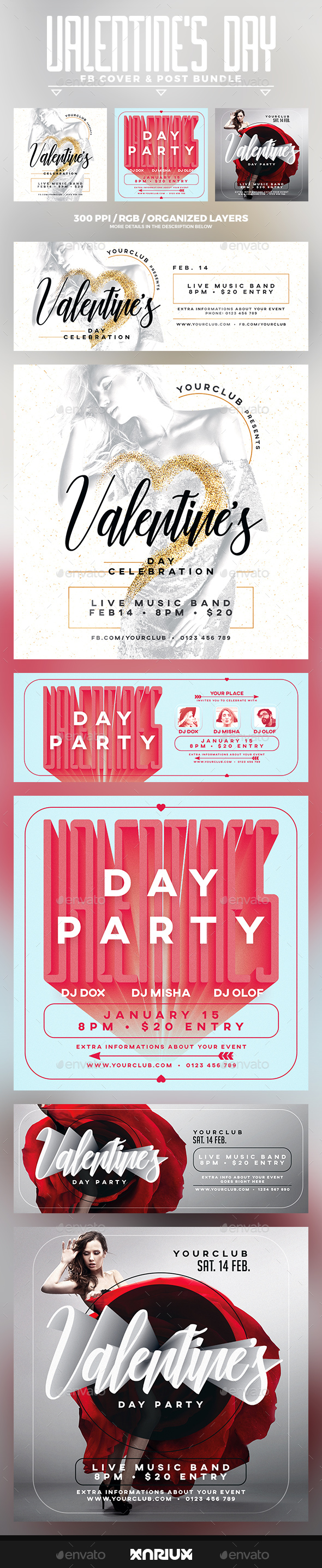 Valentine's Day Facebook Cover Bundle - Social Media Web Elements
