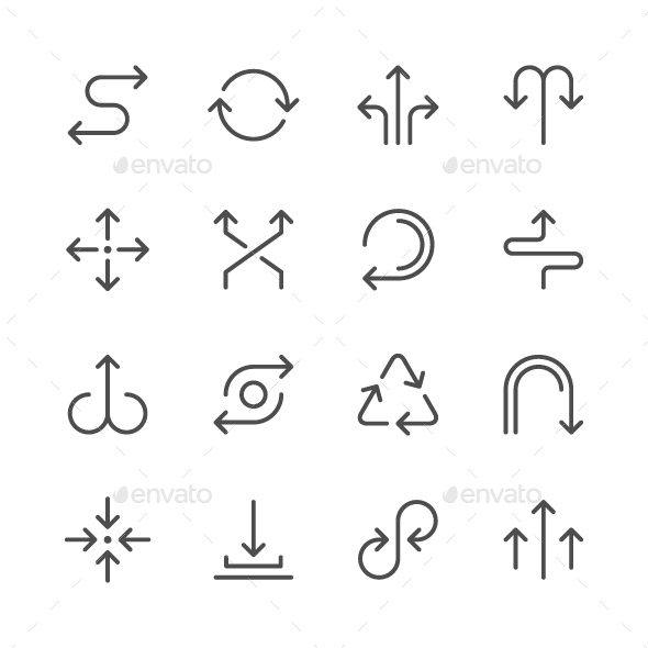 Set Line Icons of Arrows - Man-made objects Objects