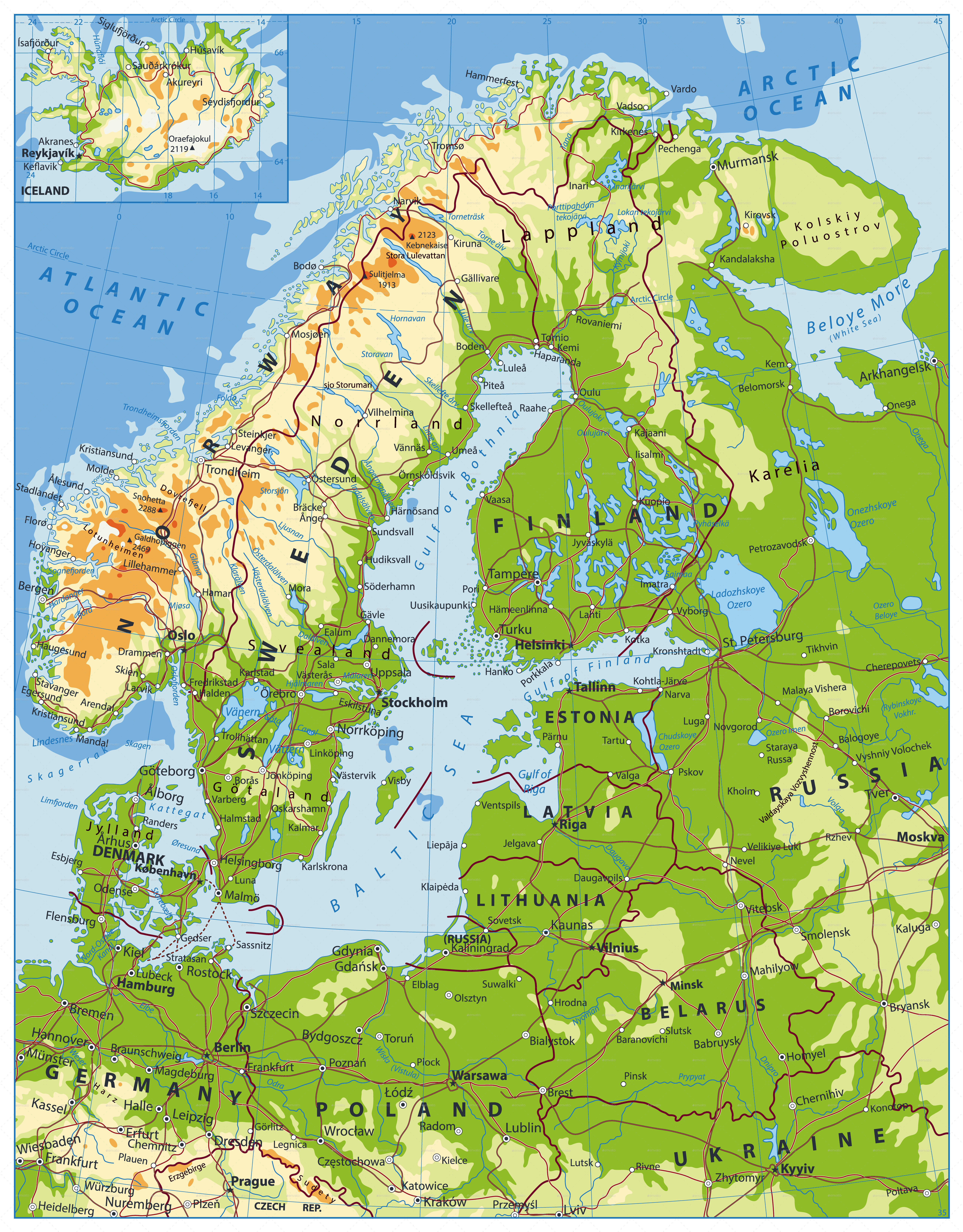 map of northern europe Northern Europe Physical Map By Cartarium Graphicriver map of northern europe