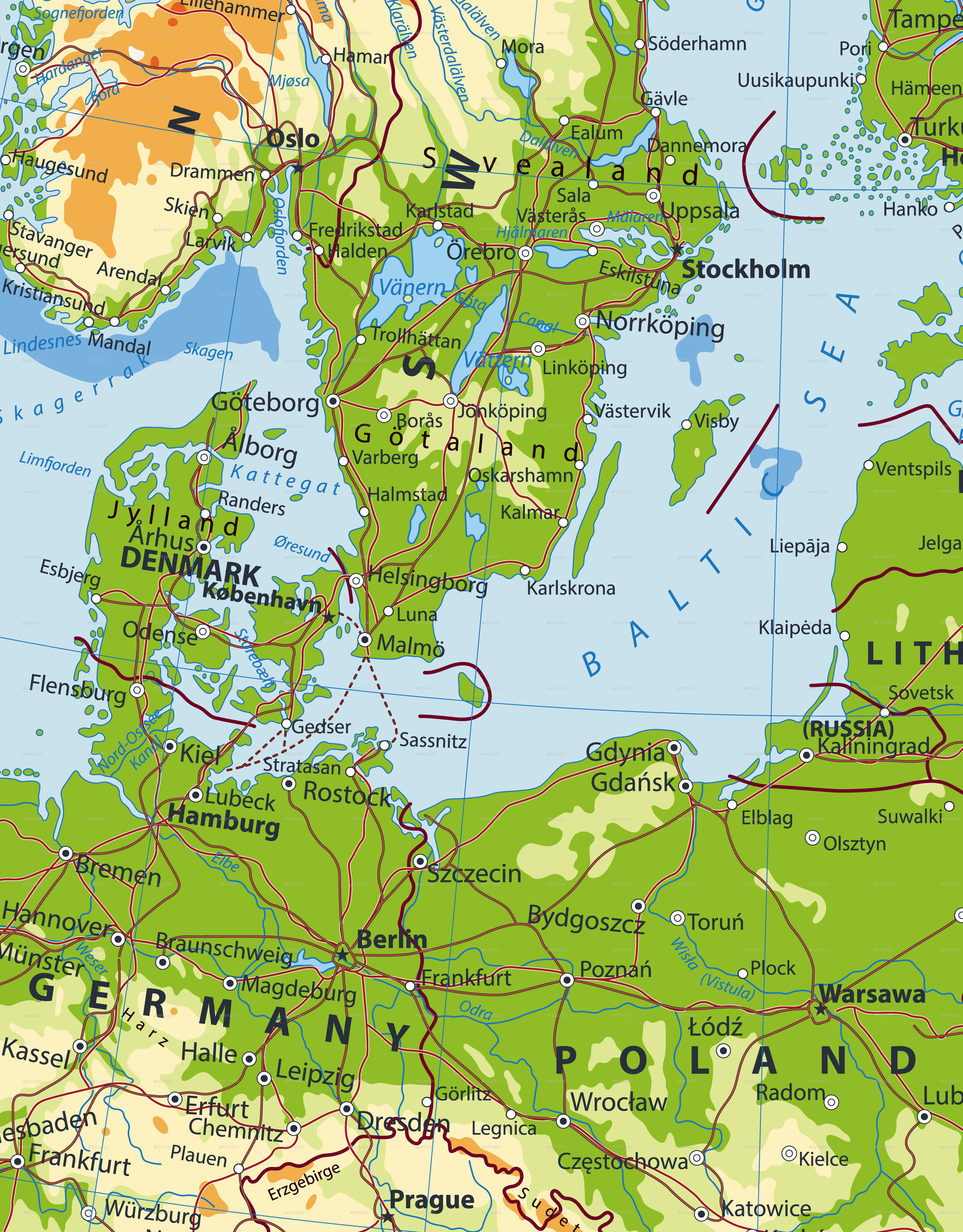 Northern Europe Physical Map by Cartarium | GraphicRiver
