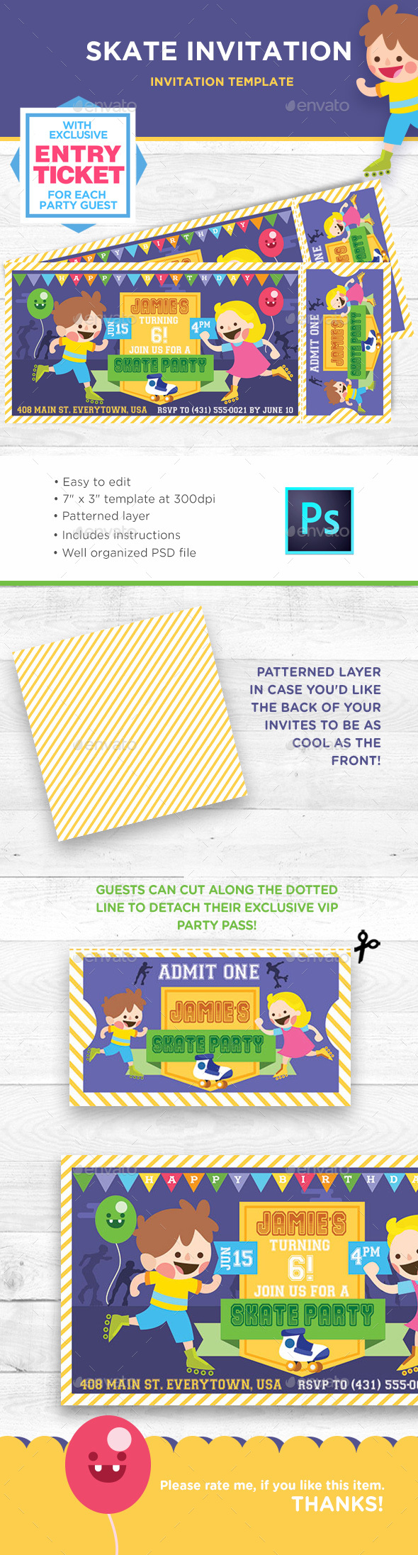 Skate Birthday Invitation - Birthday Greeting Cards