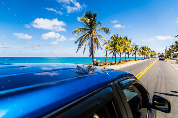 View from above a car in Caribbean San-Andres island. - Stock Photo - Images