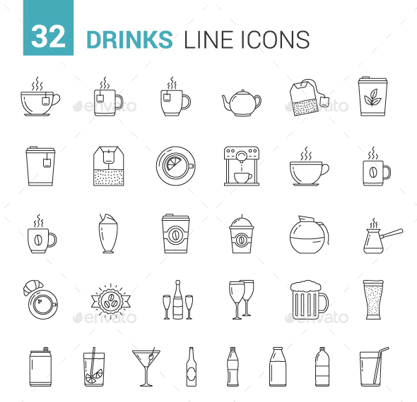 Drinks Line Icons - Food Objects