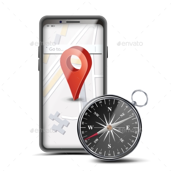 GPS App Concept Vector. Mobile Smart Phone With - Objects Vectors