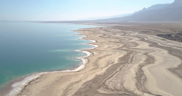 Aerial view of Dead Sea shoreline in Negev, Israel. alt
