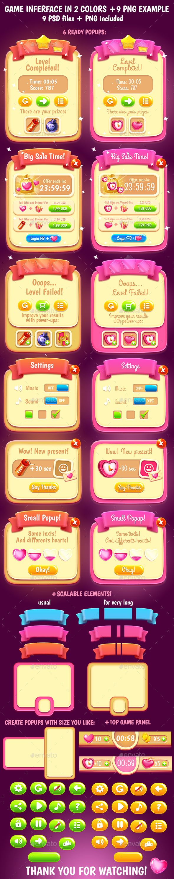Game Interface in 2 Styles with 9 Slice Elements - User Interfaces Game Assets