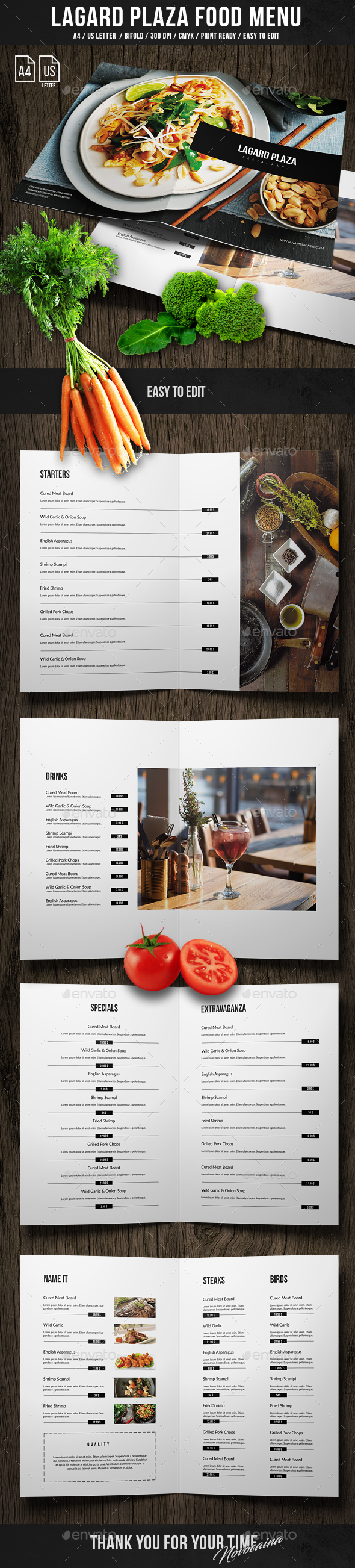 Lagard Plaza Bifold Menu A4 and US Letter - Food Menus Print Templates