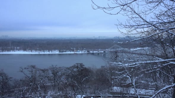 Winter Evening in Kiev over the Dnepr River