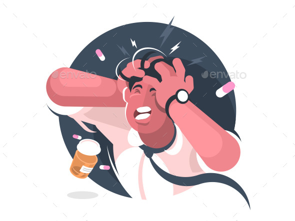 Grimace of Man with Severe Headache - People Characters