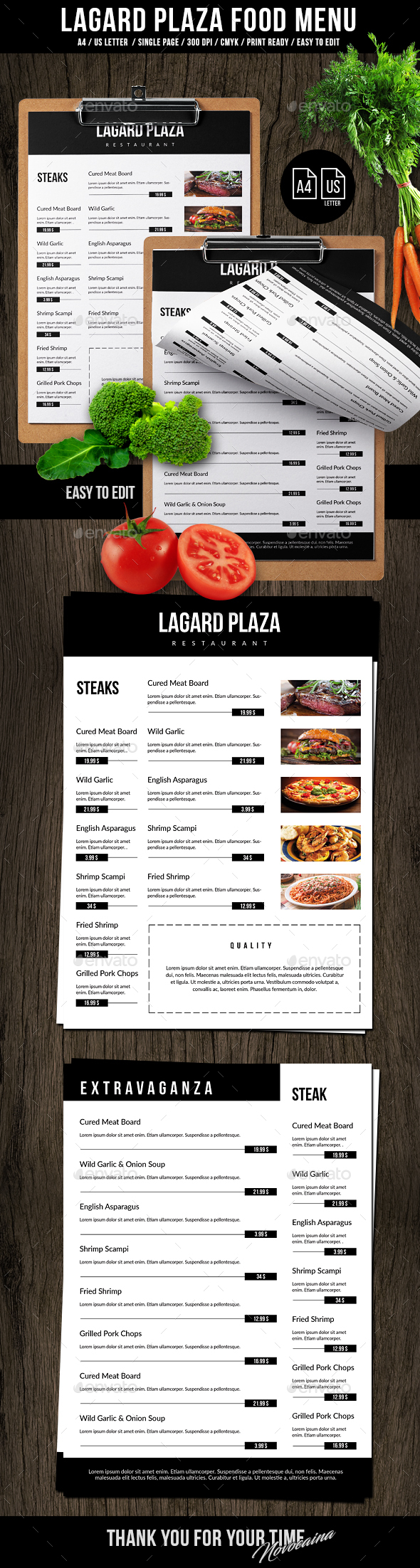 Lagard Plaza A4 and US Letter Single Page Menu - Food Menus Print Templates