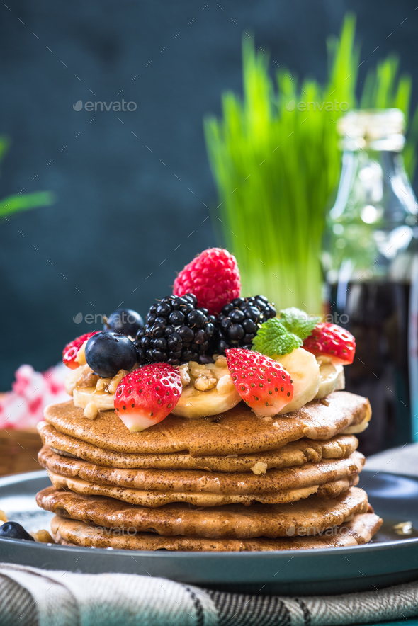 Celebrating Pancake Day or Shrove Tuesday with perfect pancakes Stock Photo by merc67