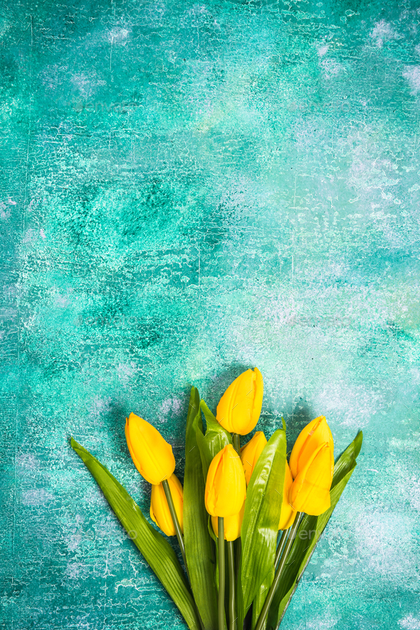 yellow tulips on vibrant background easter or spring template spring template