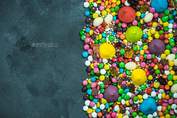Mixed sweets and junk food border background Stock Photo by merc67