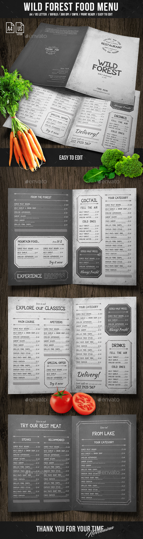 Wild Forest A4 & US Letter Food Menu - Food Menus Print Templates