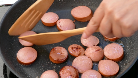 Turn Over Sliced Sausage on the Pan