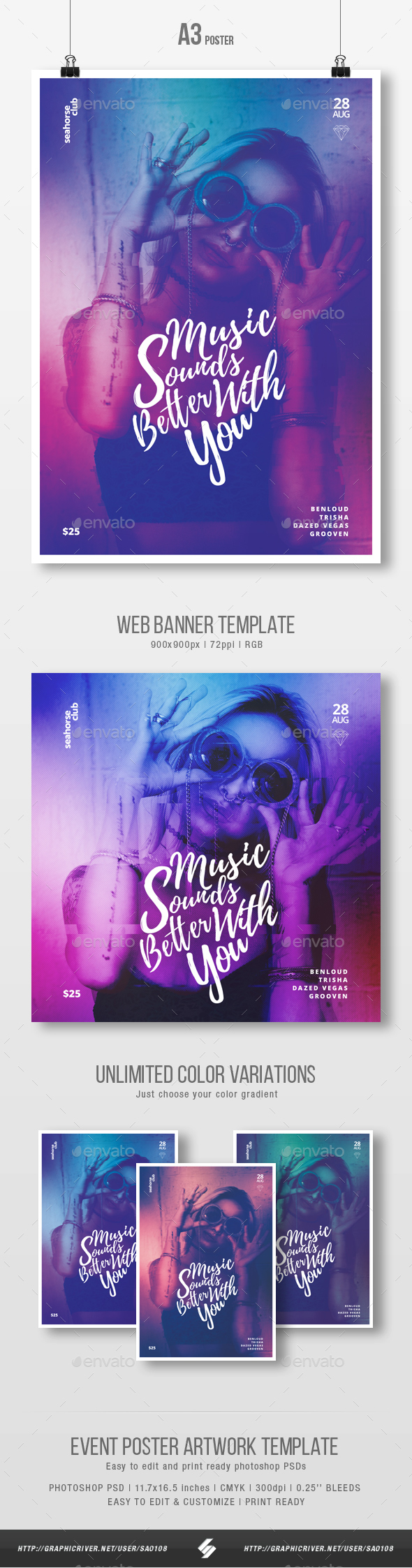 Music Sounds Better With You - Party Flyer / Poster Template A3 - Clubs & Parties Events