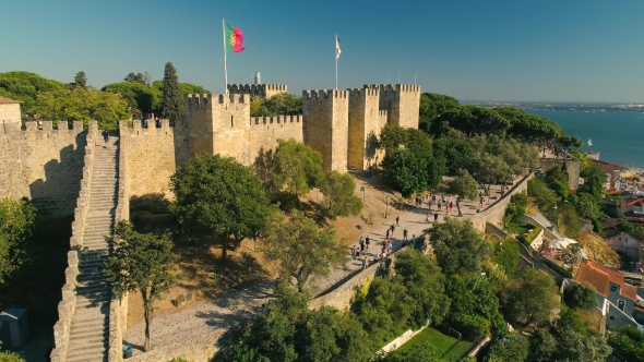 Lisbon, Portugal  Aerial Video Lisbon Castle - The Castelo De Sao Jorge Drone