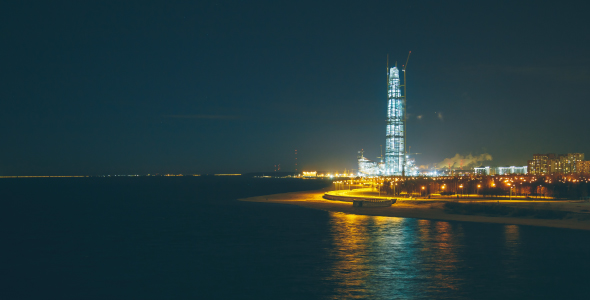 Panorama to the Lakhta Center at Night