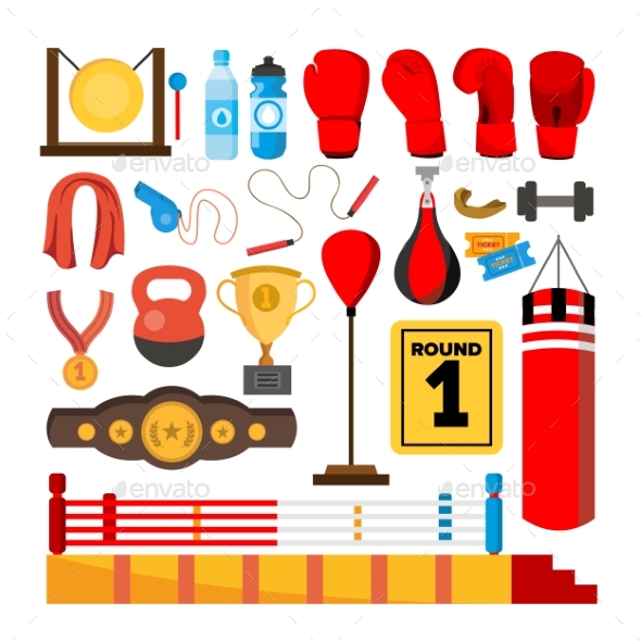 Boxing Equipment Tools Set Vector - Sports/Activity Conceptual