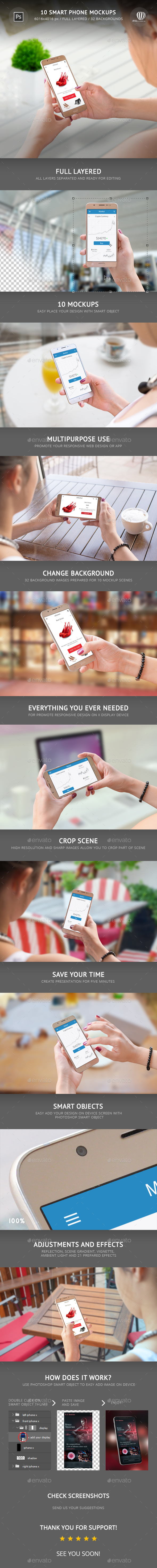 10 Smart Phone Mockups - Mobile Displays